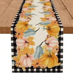 Fall Table Runner Plaid Maple Leaf Pumpkin Seasonal Autumn Burlap,13x72 Inch