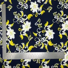 1 Yard Liverpool Knit Floral Print Fabric Stretch Textured Floral Fabric for Garments and Headwraps 58"-60" Width Navy/Olive