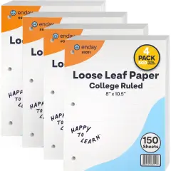 Loose Leaf Paper , 8" x 10.5" Filler Paper White, 3 Hole Punched Binder Paper for 3 Ring Binders, 150 Sheets Per Pack - Enday