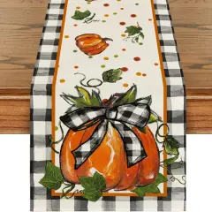 Pumpkin Bow Buffalo Plaid Fall Table Runner