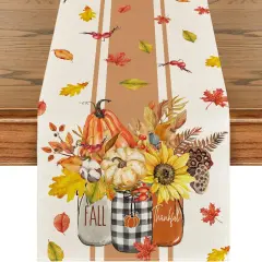 Thankful Fall Pumpkin Leaves - Table Runner