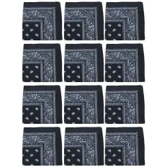 12 Pack Paisley Print Cotton Bandanas Dozen Reusable Scarf, Mask, Hair Tie