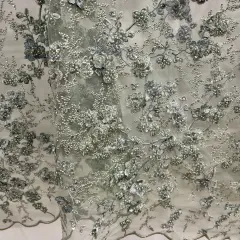 1 Yard Beaded 3D Floral Multitone Lace Fabric on 100% Polyester Net Mesh, Premium Embroidered Lace Fabric, 54" Width Sage