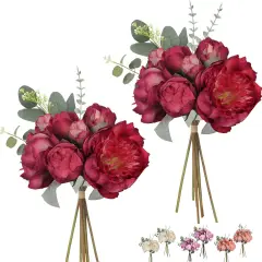 Artificial Flowers Bouquet Vintage Fake Peonies 21pcs Silk Flowers with Stems