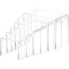 Plymor Clear Acrylic Rectangular Display Risers, 4" Deep Assortment, Set of 6 (3/16" thick)