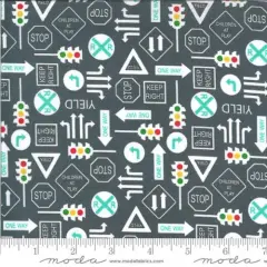 On The Go Grey Traffic Signs Asphalt 44"/45" Fabric Per Yard