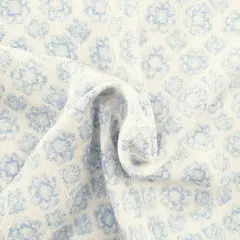 1 Yard Off White/Blue Floral Crinkle Rayon Fabric for Sewing Apparel Dresses 50/52 Inch Width