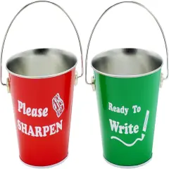 4E's Novelty Sharp and Dull Pencil Buckets - Set of 2 Metal Tin Pails, Back to School Teachers Classroom Management Organization Supplies