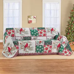 Collections Etc Holly Jolly Cardinal Patchwork Tapestry Furniture Cover