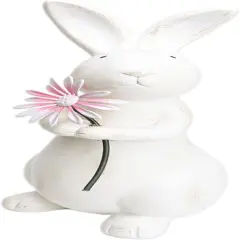 Spring Easter Decorations, 13.2" Distressed Resin Easter Bunny with Pink Flower, Easter Gifts, Farmhouse Decorative Rabbit for Tabletop Mantel, Spring Garden Yard Decor
