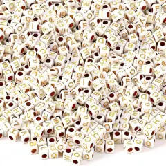 1400pcs Square Acrylic Gold Alphabet Beads A-Z Cube Letters Beads for Bracelets Necklaces Phone Lanyard Making with 1 Roll Crystal String Cord for Jewelry Making(6 m