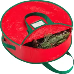 Christmas Wreath Storage Bag - Durable, Tarp Material, Zipper, Sturdy Carry Handles, Pest Protection - Ideal Home, Garage Organization for Seasonal Holiday Wreath Decorations. (30")