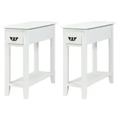 Rubber Wood End Table Set with Drawer, Open Shelf and Spacious Tabletop for Living Room or Bedroom White