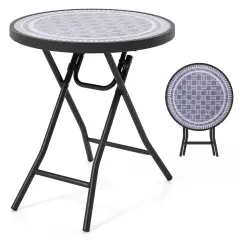 Black Metal Folding Side Table 18 Inch Round Compact Patio Coffee Table with Easy Storage Grey