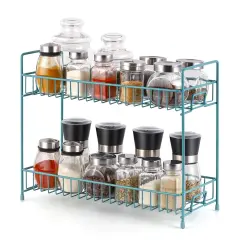 Blue 2-Tier Spice Rack for Countertop, Kitchen Storage Organizer Shelf Counter Shelf Under Sink Cabinet Organizer for Kitchen Bathroom Office
