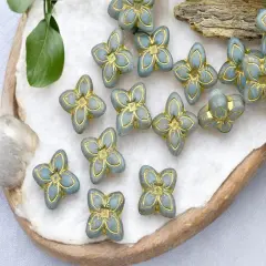 *10* 17mm Bronze Washed Matte Sky Blue 4 Petal Lily Flower Beads