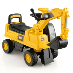 Yellow Plastic Licensed Caterpillar Kids Ride-On Digger with Adjustable Arm and Realistic Controls