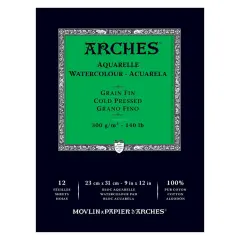 Arches Watercolor Paper 140 lb. Cold Press 12 Sheet Pad 9x12"