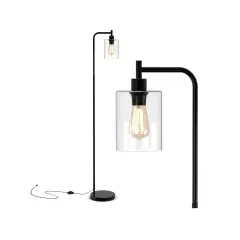 Modern Floor Lamp with Hanging Glass Lampshade and Foot Switch Black