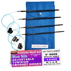 My Two Ladies | Blue Silk | Tunisian Adjustable Crochet Hook Set | 4 Sizes | H, I, J, K | w/custom case