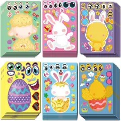 24 Sheets Easter Stickers Make a Face Stickers for Kids DIY Easter Egg Bunny Sticker Sheet for Boys Girls Children Easter Party Supplies Exchange Gifts
