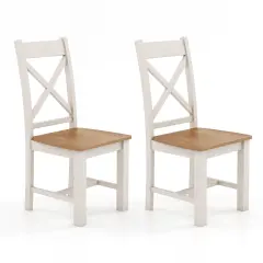 Wooden Dining Chairs Set of 2 with High Back and Rubber Wood Frame-Natural