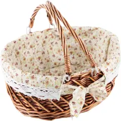 Picnic Basket with Handles & Liner Oval Empty Gift Basket Willow Woven Easter Eggs & Candy Storage Basket