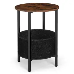 Round End Table 2-Tier Side Table with Removable Fabric Basket and Metal Frame-Rustic Brown