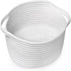 White Small Woven Basket, 13&rdquo; x 9&rdquo; x 5&rdquo; Baskets for Gifts Empty, Cotton Rope Gift Basket, Cute Nursery Baby Basket, Cat Dog Toy Bin Box, Wicker Storage Basket with Handle, Easter Basket