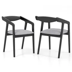 Wooden Dining Chair Set of 2 with Rubber Wood Frame Armrests and Padded Cushion-black