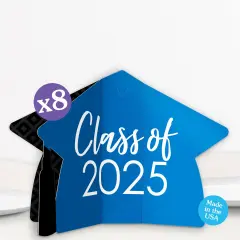 Big Dot of Happiness 8 Count Blue Graduation 3D Centerpiece Table Decorations, Freestanding Class of 2025 Grad Party Centerpieces