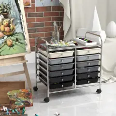 12 Removable Drawers Rolling Storage Cart with 4 Universal Wheels and Metal Frame Gradient Grey