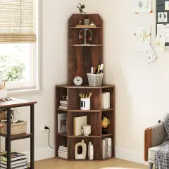 6-Tier Corner Shelf with Charging Station and 2 USB Ports Perfect for Any Room Brown
