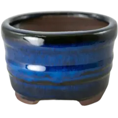 Oval Glazed Cactus & Succulent, Bonsai Pot with Mesh, Wire 6"x 4.5"x 2.5" - Blue