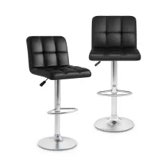 Modern Bar Stools Set of 2 with Back Support, Heavy-Duty Metal Base, Footrest, and Adjustable Height Black