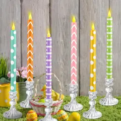 6 Pcs Easter Flameless Taper Candles 10.6 Inch Colorful Candles Battery Operated LED Candlesticks for Easter Dinner Table Home Party Decor