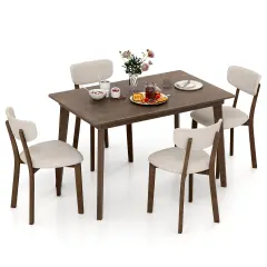 5-Piece Dining Table Set for 4 with Rubber Wood Frame and Padded Set-Brown