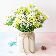 4pcs 18 Heads Artificial Daisy Flower Branch Home Wedding Party Decoration Green and white