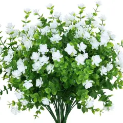 4pcs Artificial Flowers Outdoor Big Lotus Floral Greenery Shrubs Plants White