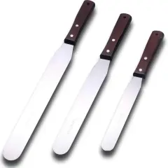 Straight Icing Spatula Stainless Steel Baking Set of 6", 8" & 10" Wooden Handle