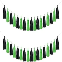 Black Green Party Decorations 20PCS Tissue Party Banner Garland for Graduation Gaming Birthday Wedding Outdoor Garden Decorations