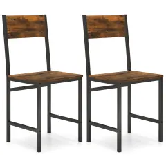 Industrial Kitchen Side Chairs Set of 2 with Metal Legs and Slanted Back-Rustic Brown