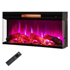 Black 36 Inch 3-Sided 1500W Electric Fireplace with 7-Color Flame and Remote Control
