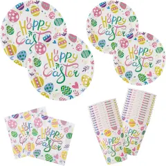 Easter Party Decorations Set for 24-Disposable Paper Plates and Napkins, Cups Tableware Happy Easter Eggs Bunny Party Supplies Decorations for Easter Party Supplies Table Decor