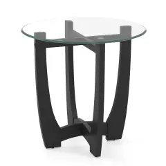 23.5 Inch Round End Side Table with Tempered Glass Tabletop for Living Room-Black