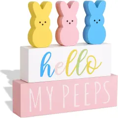 Easter Decorations for the Home: 5pcs Easter Bunny Wooden Table Centerpiece Signs
