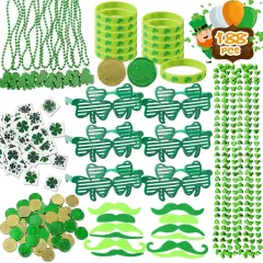 188Pcs St Patricks Day Accessories Party Favors Set Decorations Kids Saint Patricks Day Irish Decor, Green Beads Shamrock for Parades Supplies