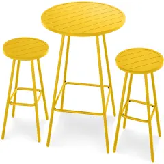 Best Choice Products 3-Piece Steel Patio Bar Height Round Bistro Set w/ Backless Stools, Slatted Design Yellow