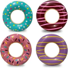 4E's Novelty 4 Pack Mini Inflatable Donuts &ndash; 15" Blow-up Donut Decor for Donut Party Favors