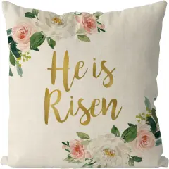 Easter Pillow Covers 18x18 Inch He is Risen Flower Floral Throw Pillowcase Home Sofa Bedroom Decor Cushion Case